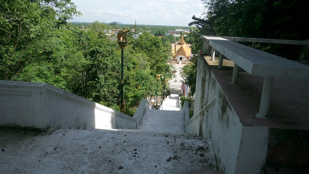 Looking down the white steps leading up the mountain.